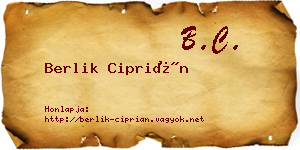 Berlik Ciprián névjegykártya